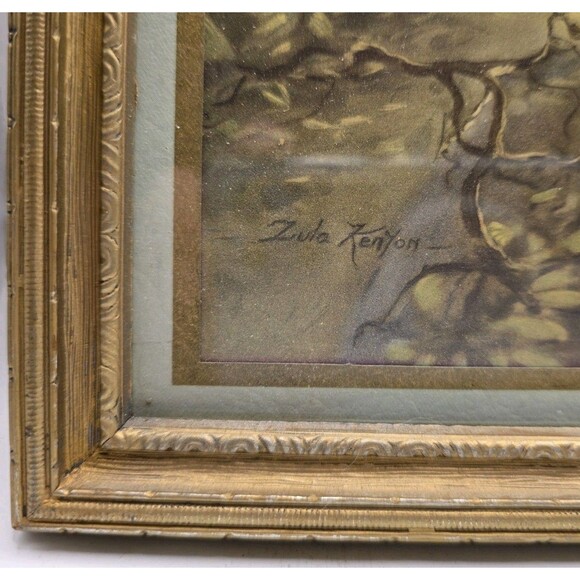 Vintage Framed Zula Kenyon Art Print Girl With Bluebird 12 X 15 - Picture 2 of 7